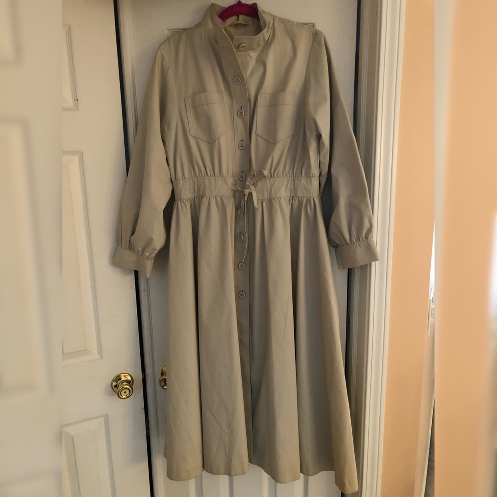 Vintage Trench Coat Dress by Steffi Fashions Khaki Fit and Flare Size 15/16